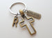 Custom Bronze Cross Charm Keychain with Believe Tag Charm, Personalized with Letter Charm, Religious Christian Keychain