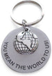 Custom World Globe Keychain with Engraved Aluminum Disc for Coordinates or Text, Couples or Best Friends Anniversary Keychain