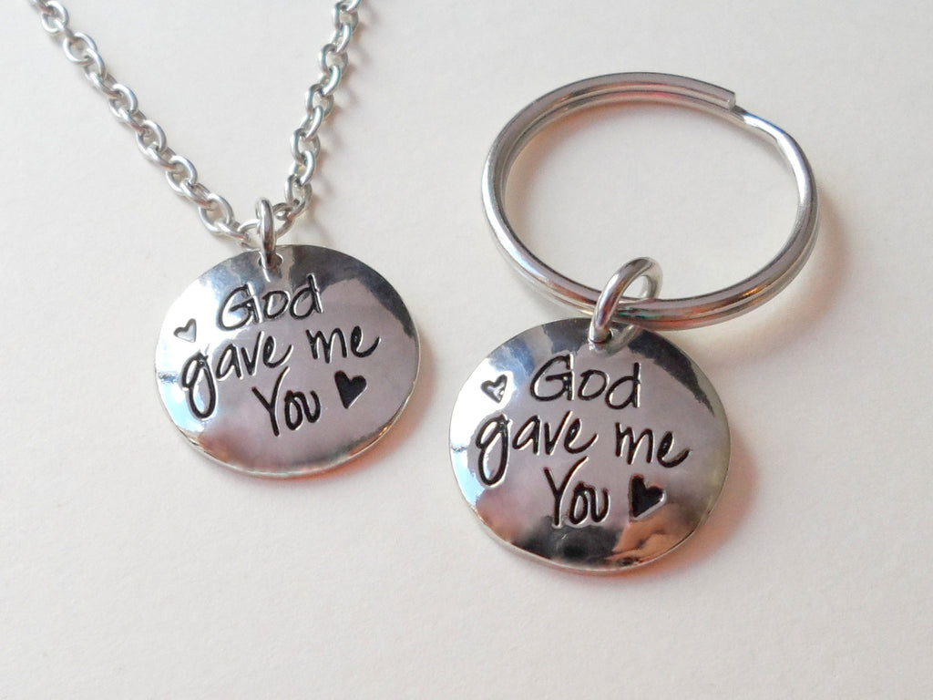 God Gave Me You Necklace and Keychain Set; Couples Keychain Set