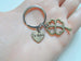 Bronze Clover Charm Keychain with Heart Tag Engraved "Te Amo" (I Love You) in Spanish, Couples Keychain