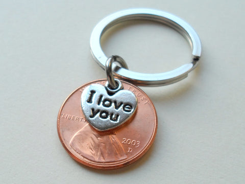 2003 Penny Keychain • 19-year Anniversary Gift w/ "I Love You" Heart Charm from JE
