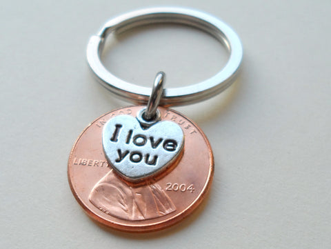 2004 Penny Keychain • 18-year Anniversary Gift w/ "I Love You" Heart Charm from JE