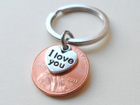 2011 Penny Keychain • 11-year Anniversary Gift w/ "I Love You" Heart Charm from JE