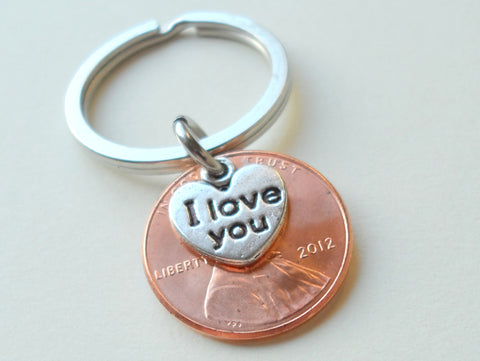 2012 Penny Keychain • 10-year Anniversary Gift w/ "I Love You" Heart Charm from JE