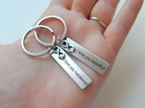 Custom Steel Keychain Tag Set with Option for Engraved Backside, for Couples, Best Friends, Mother Daughter, Anniversary Gift Keychain