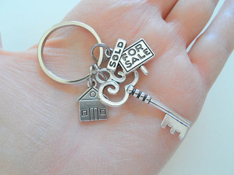 Sold House & Key Charm Keychain, Realtor Keychain, First Home Gift Keychain, New Home Keychain Gift