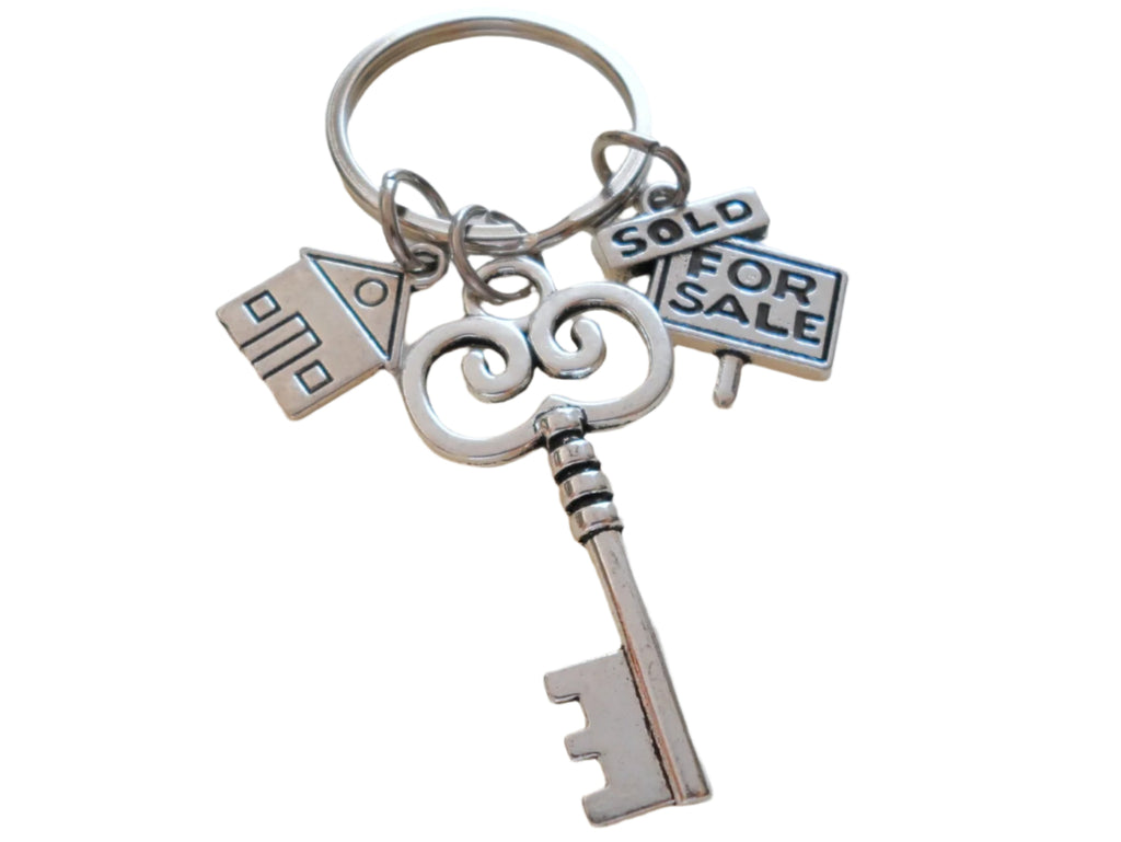 Sold House & Key Charm Keychain, Realtor Keychain, First Home Gift Keychain, New Home Keychain Gift