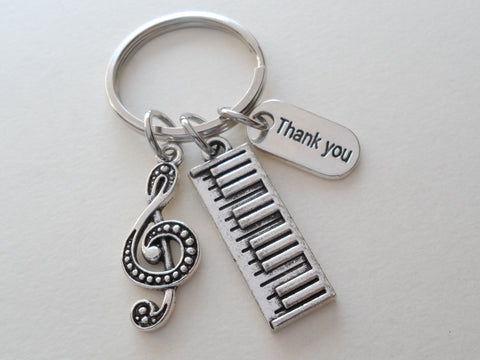 Piano Teacher Keychain; Piano Keyboard Charm, Treble Clef & Thank You Charm Keychain, Music Teacher Appreciation Keychain