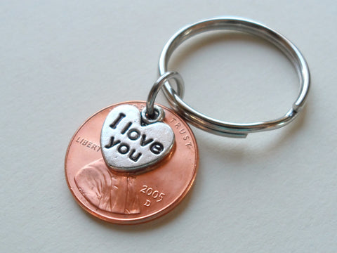 2005 Penny Keychain • 17-year Anniversary Gift w/ "I Love You" Heart Charm from JE