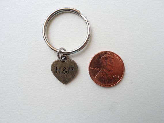 San Francisco Heart Charm Monogram Letter Initial M Keychain Keyring