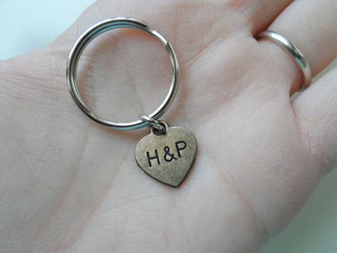 Personalized Hand Stamped Small Heart Keychain With Custom Initials