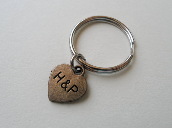 Personalized Hand Stamped Small Heart Keychain With Custom Initials