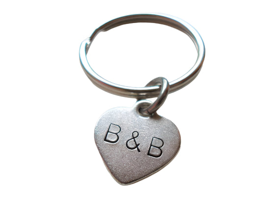 Personalized Hand Stamped Small Heart Keychain With Custom Initials