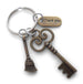 Housekeeping Appreciation Gift Keychain; Bronze Key, Broom, & Thank You Charm Keychain