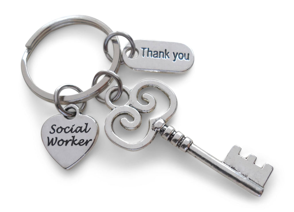 Social Worker Gift Keychain with Key and Thank You Charm, Community Advocate Gift, Appreciation Gift