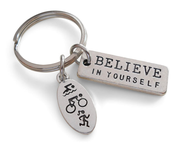 Believe in Yourself Triathlon Keychain, Swim, Bike, Run Charm Keychain, Fitness Encouragement Keychain