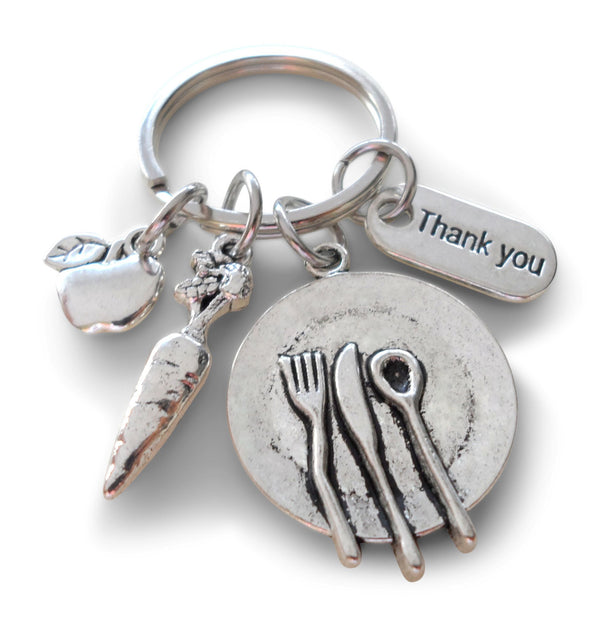 School Lunch Server Keychain, Plate, Carrot, Apple Charm Keychain, Thank You Appreciation Gift