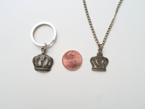 King And Queen Crown Necklace & Keychain Set