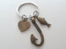 Bronze Fish Hook Keychain with Small Fish and For Keeps Heart Charm - I'm Hooked On You; Couples Keychain