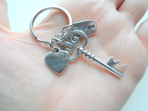 Social Worker Gift Keychain with Key and Thank You Charm, Community Advocate Gift, Appreciation Gift