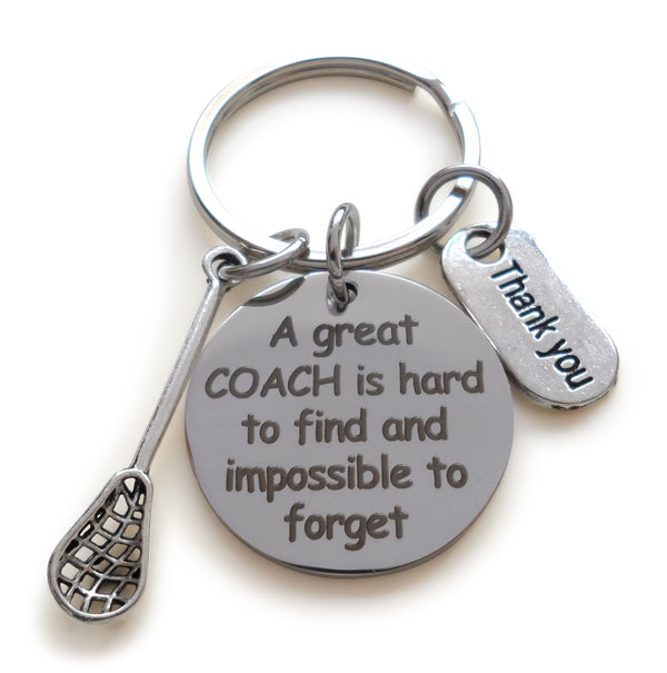 Lacrosse Coach Appreciation Gift • Engraved "A Great Coach is Impossible to Forget" Keychain | Jewelry Everyday