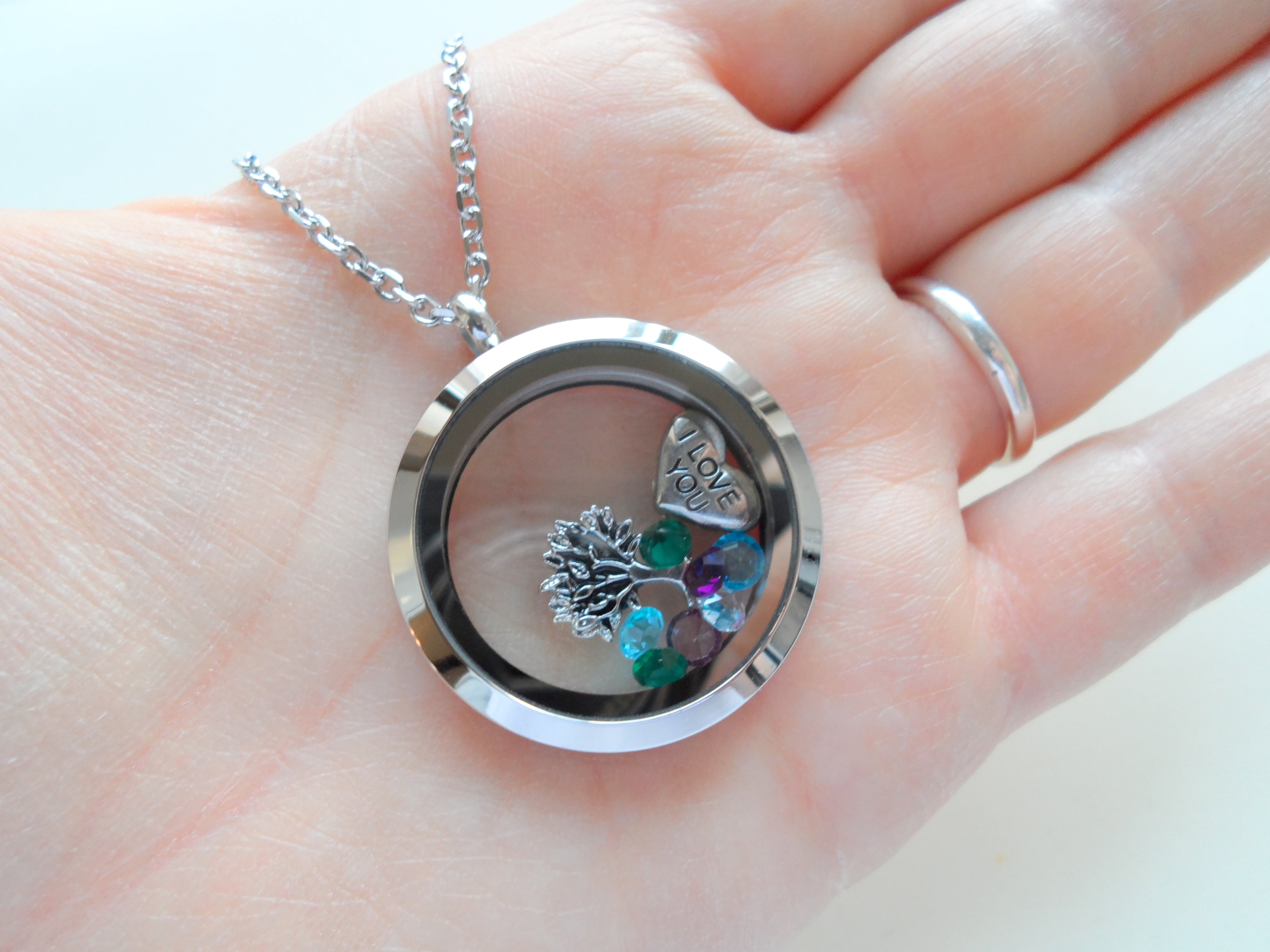 Personalized Circle Memory Locket with Charms Birthstones