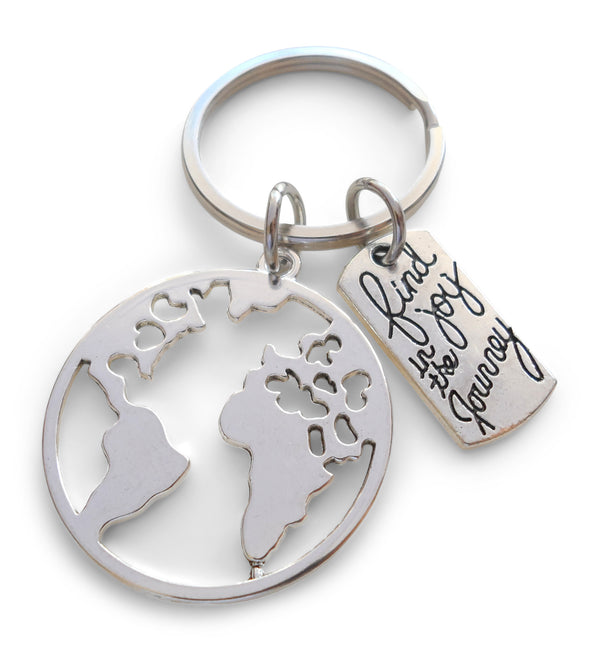 Cutout World Globe Charm Keychain with Find Joy in the Journey Charm