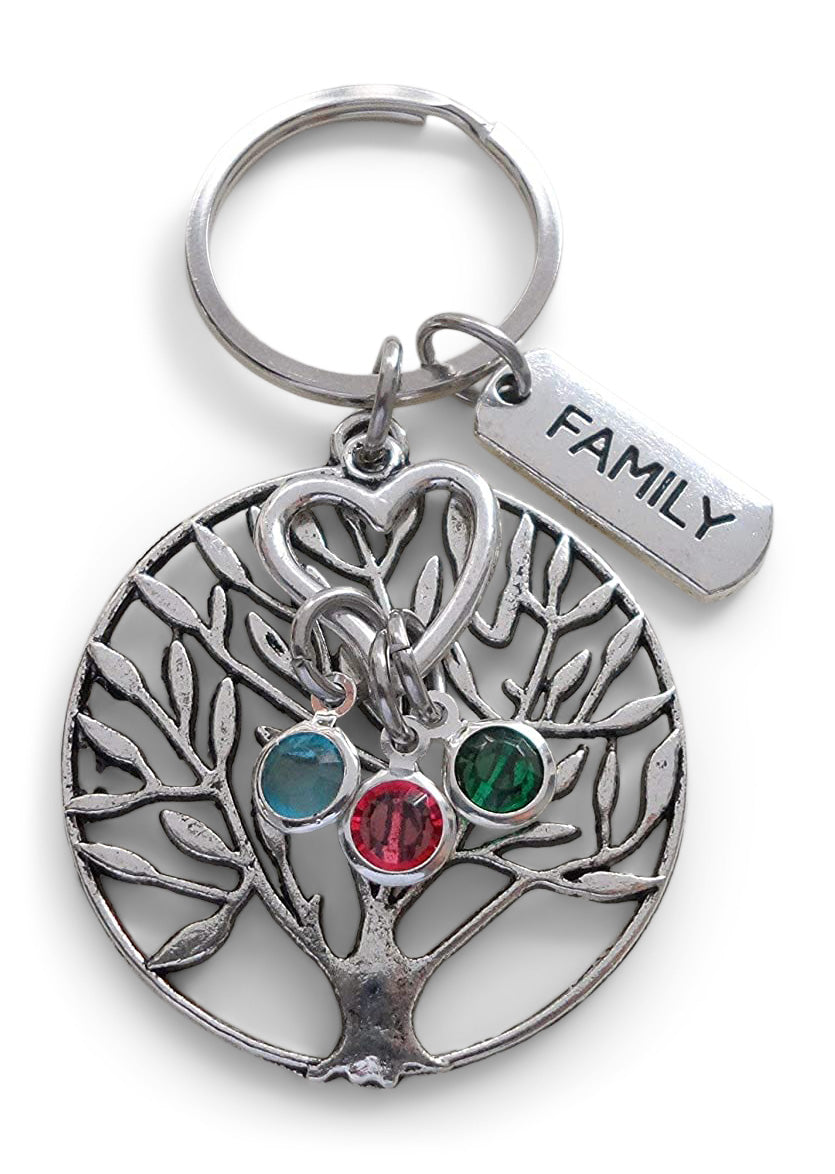 Personalized Family Tree Keychain with Birthstone Charms, Gift for Mom, or Grandma