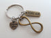 Bronze Infinity Charm Keychain with I Love You Heart Charm & Forever Tag, Couples Keychain