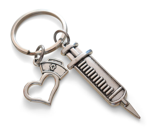 Syringe Charm and Nurse Cap & Heart Charm, Nurse Appreciation Keychain