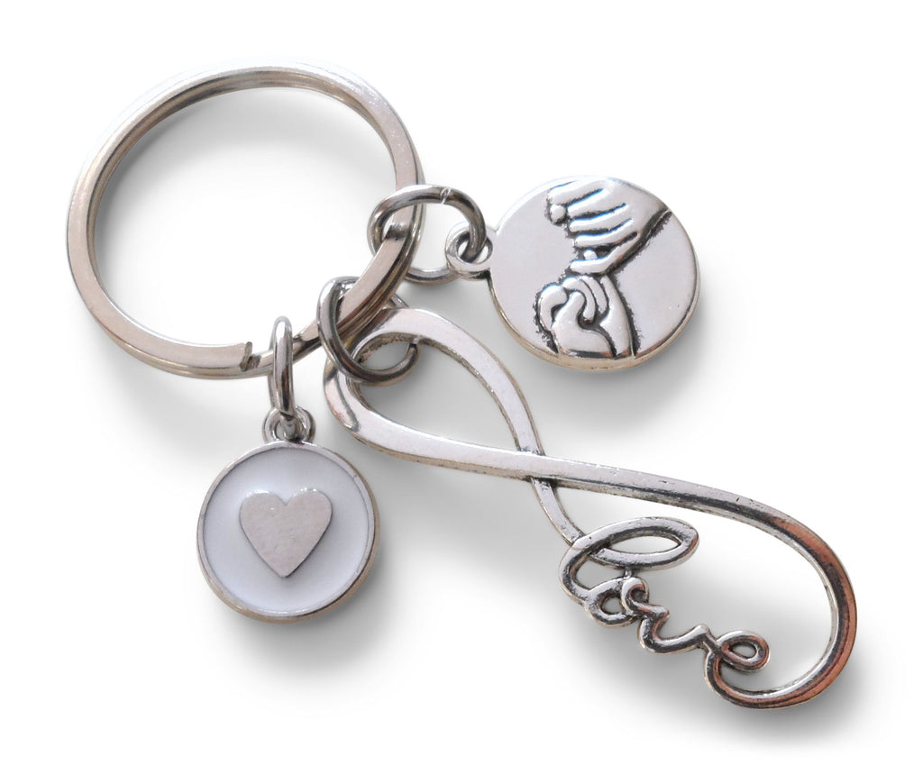 Infinity Love Symbol Keychain with Pinky Promise Charm & Circle Heart Charm, Couples Keychain