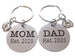 Dad Est. 2020 Disc Keychain & Mom Est. 2020 Disc Keychain with Baby Feet Charm; Father's Keychain, Mother's Keychain