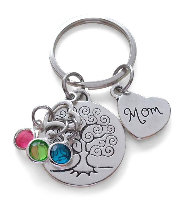 Personalized Family Tree Keychain with Birthstone Charms, Gift for Mom, or Grandma