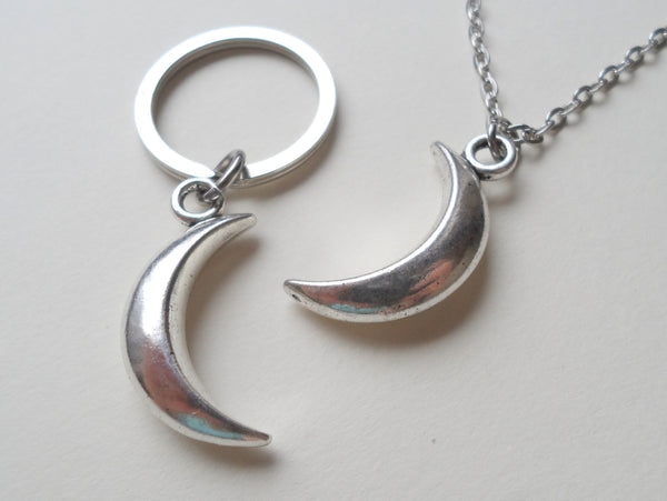 Moon Necklace and Moon Keychain Set