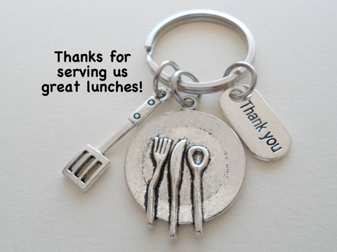 School Lunch Server Keychain, Plate and Small Spatula Charm Keychain, Thank You Appreciation Gift