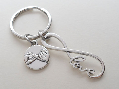 Infinity Love Symbol Keychain with Pinky Promise Charm- You And Me For Infinity; Couples Keychain