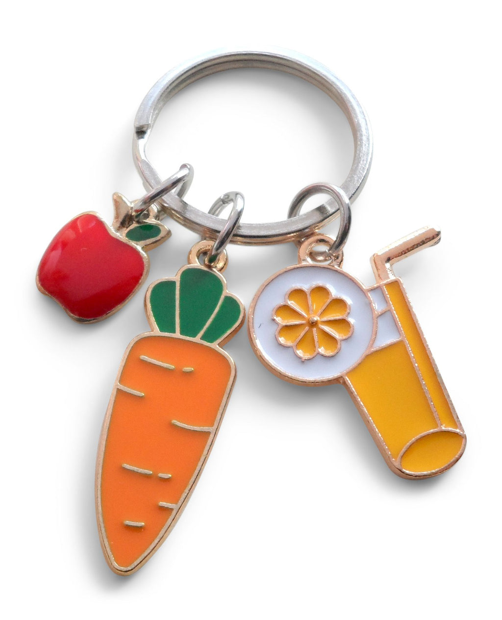 Food Service Charm Keychain with Carrot Charm, Apple Charm, and Orange Juice Charm, Food Service Employee Appreciation Keychain