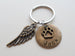 Custom Bronze Paw & Wing Charm Keychain with Engraved Disc, Pet Loss Gift, Dog Memorial Keychain