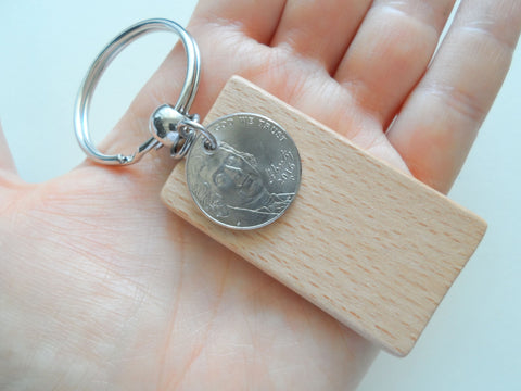 Custom Personalized Wood & Nickel Keychain, Custom Engraved 5 Year Anniversary Keychain, Husband Wife Key Chain, Boyfriend Girlfriend Gift, Customized Couples Keychain