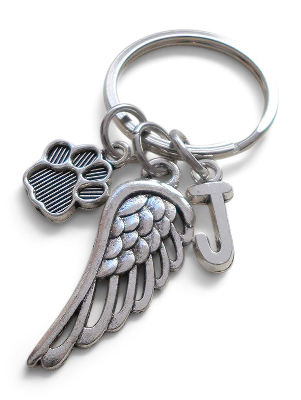 Dog Memorial Keychain With Custom Letter Charm Options • Cute Wing and Paw Charm | JE