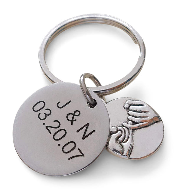 Personalized Pinky Promise Charm Keychain With Engraved Disc Charm; Couple Keychain, Promise Gift