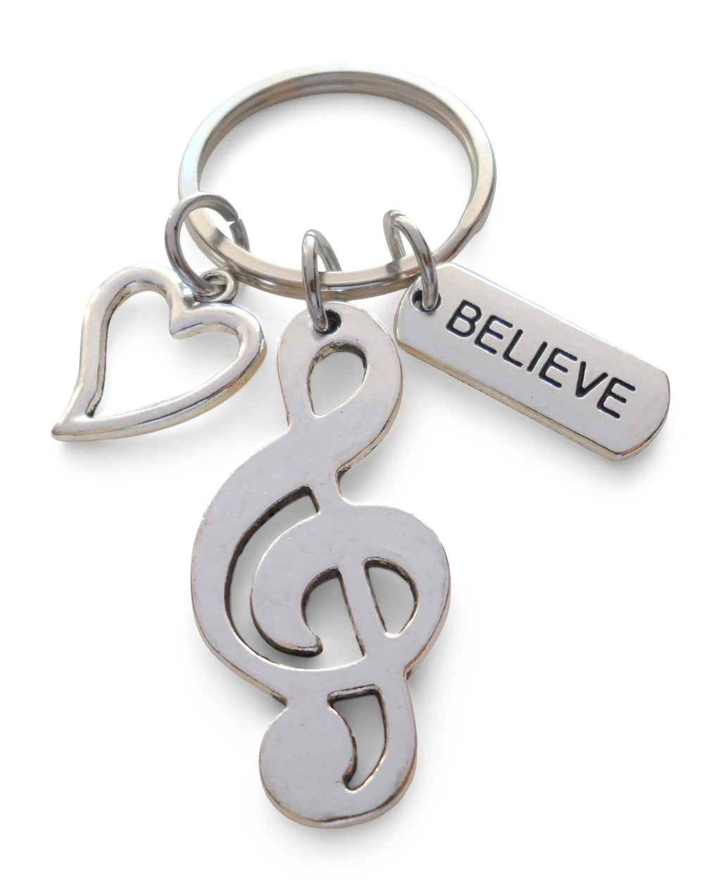 Treble Clef, Believe, & Heart Charm Keychain, Musician Keychain, Music Teacher, School Staff, or Volunteer