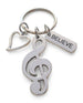 Treble Clef, Believe, & Heart Charm Keychain, Musician Keychain, Music Teacher, School Staff, or Volunteer