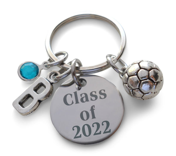 Custom Graduation Class of 2024 Disc Keychain with Soccer Charm, Personalized Graduate Keychain, Gift for Graduate