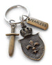 Bronze Shield, Sword, & Fearless Charm Keychain, Knight Keychain, Warrior Keychain, Fantasy Keychain