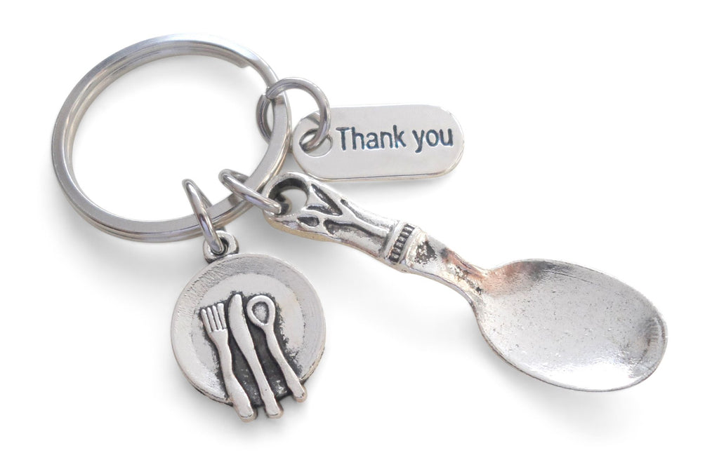 Lunch Server Spoon, Plate, and Thank You Charm Keychain, School Lunch Serving Staff Appreciation Gift