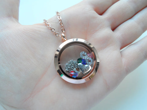 Personalized Rose Gold Circle Stainless Steel Locket Necklace for Mom or Grandma - by Jewelry Everyday