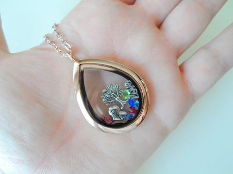Personalized Rose Gold Teardrop Stainless Steel Locket Necklace for Mother or Grandma - by Jewelry Everyday