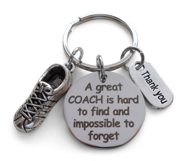 Track Coach Appreciation Gift • Engraved "A Great Coach is Impossible to Forget" Keychain | Jewelry Everyday