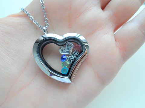 Personalized Stainless Steel Side Hung Heart Memory Locket Necklace for Mom or Grandma - by Jewelry Everyday